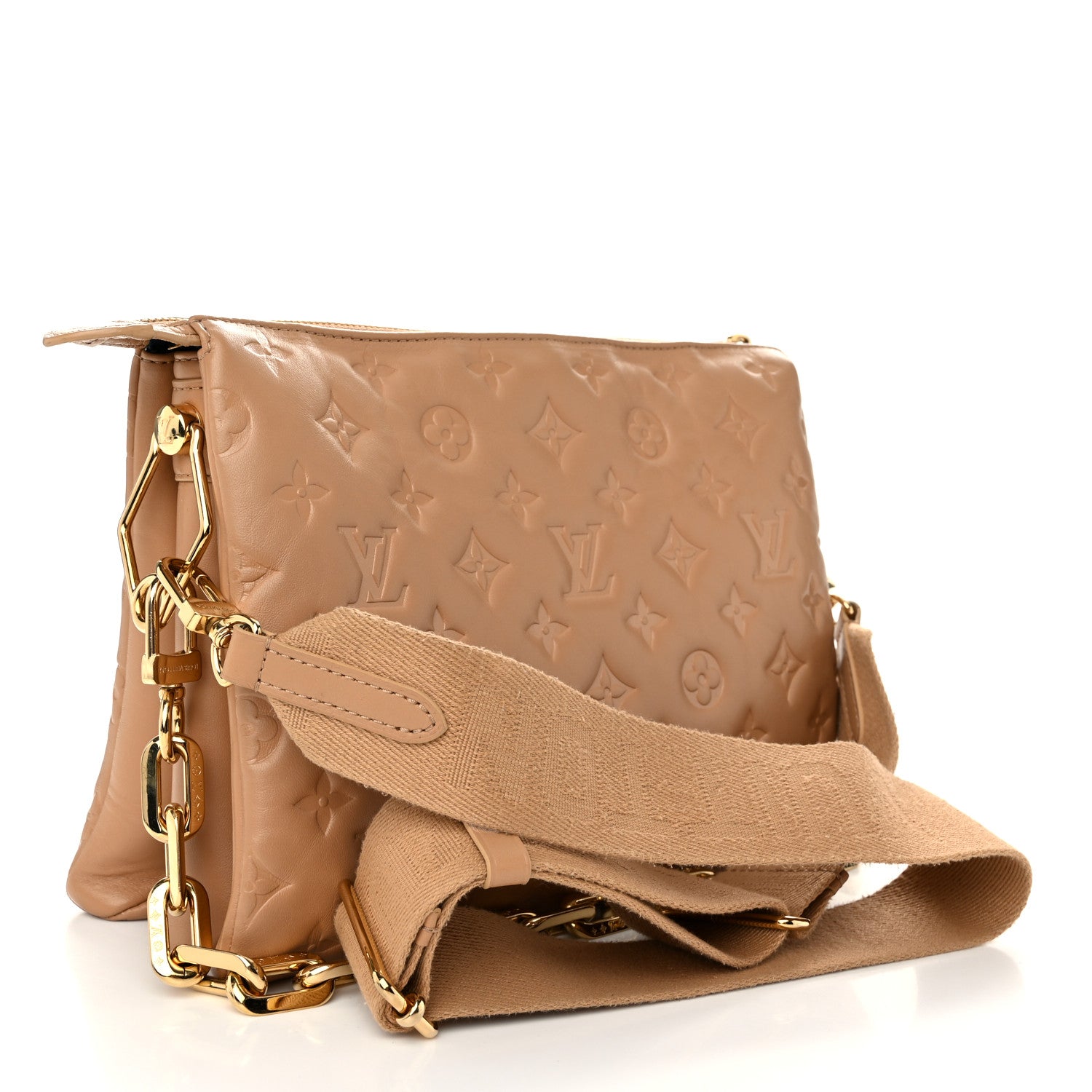 Louis Vuitton Lambskin Embossed Monogram Coussin PM Camel 3 of 11