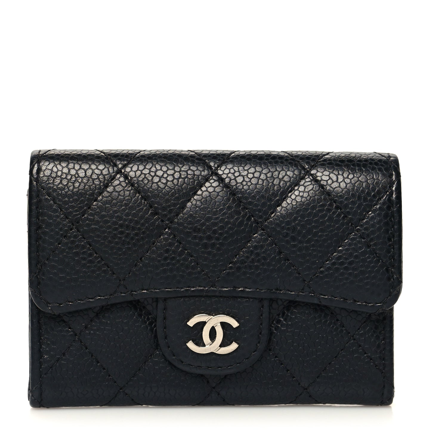 Caviar Quilted Flap Card Holder Black