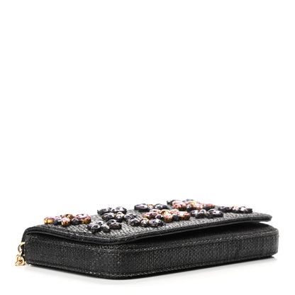 Dolce & Gabbana Raffia Crystal Embellished Chain Clutch Black 3 of 4
