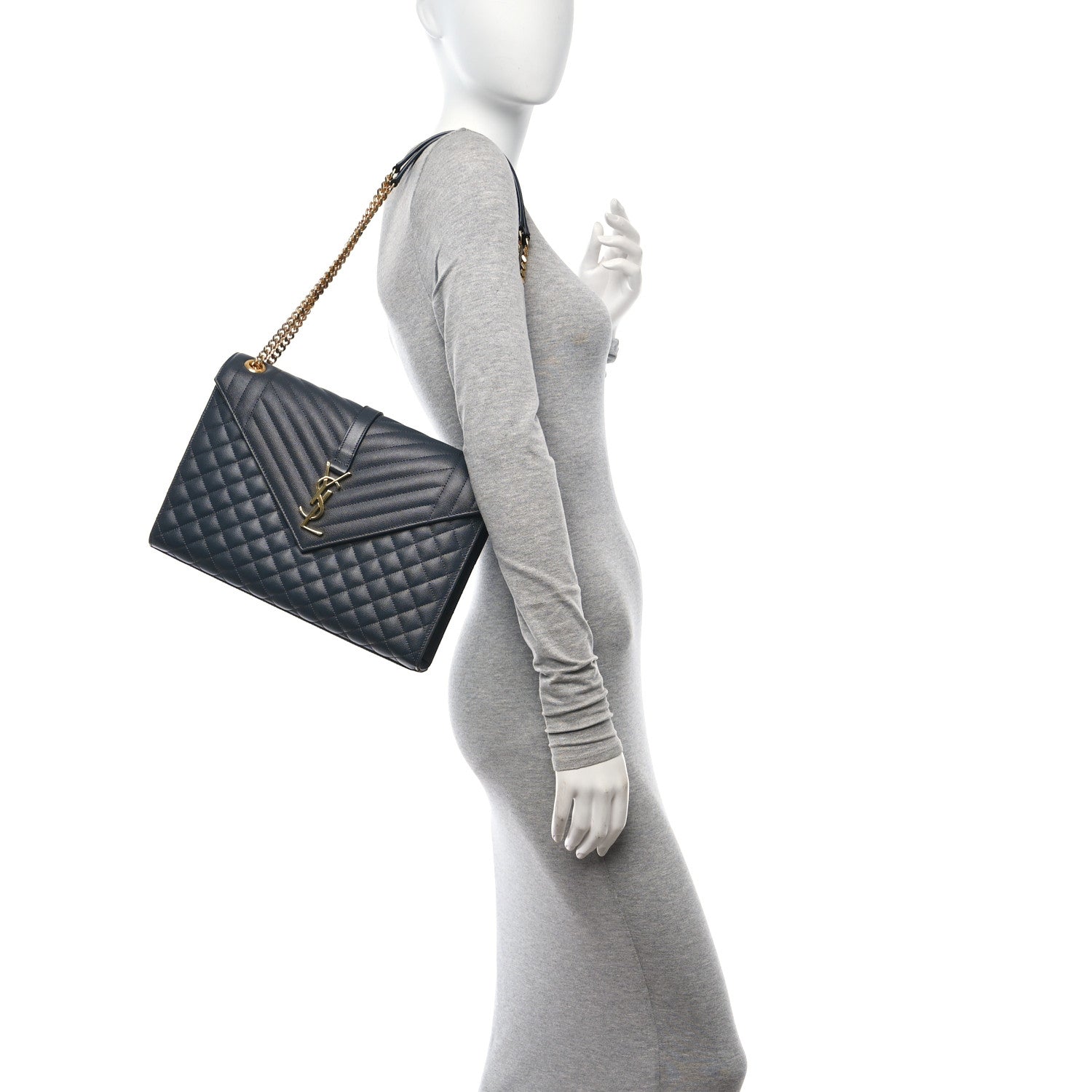 Saint Laurent Grain De Poudre Textured Mixed Matelasse Large Triquilt Monogram Satchel Dark Smog 2 of 10