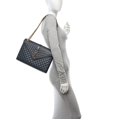 Saint Laurent Grain De Poudre Textured Mixed Matelasse Large Triquilt Monogram Satchel Dark Smog 2 of 10