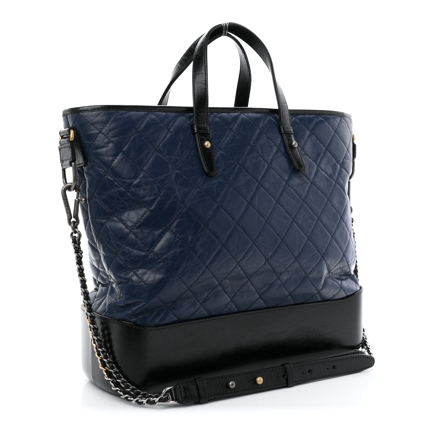 Chanel Aged Calfskin Quilted Large Gabrielle Shopping Tote Navy Black 3 of 10