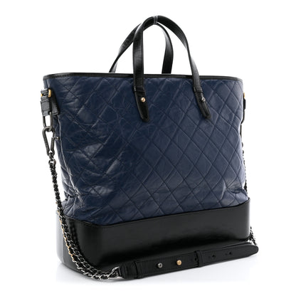 Chanel Aged Calfskin Quilted Large Gabrielle Shopping Tote Navy Black 3 of 10