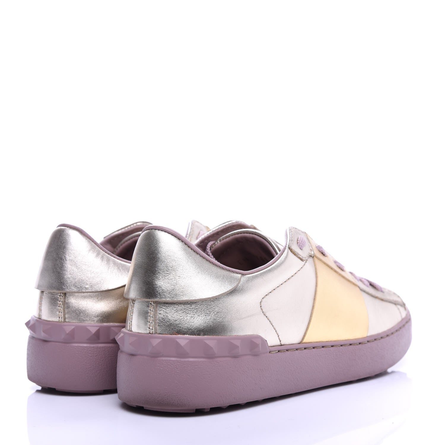 Valentino Garavani Metallic Calfskin Rockstud Open Sneakers 36.5 Silver Gold Pink 4 of 10