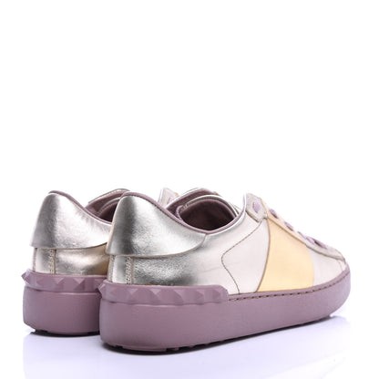 Valentino Garavani Metallic Calfskin Rockstud Open Sneakers 36.5 Silver Gold Pink 4 of 10
