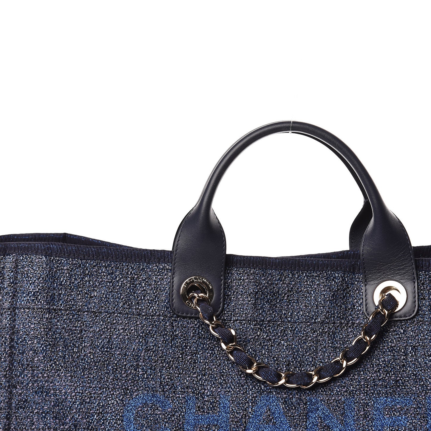 Lurex Canvas Large Deauville Tote Navy Blue