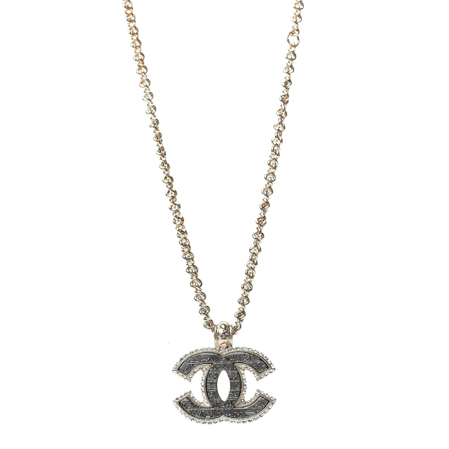 Metal Crystal Scarab CC Necklace Gold Silver