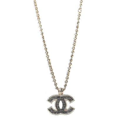 Chanel Metal Crystal Scarab CC Necklace Gold Silver 1 of 6