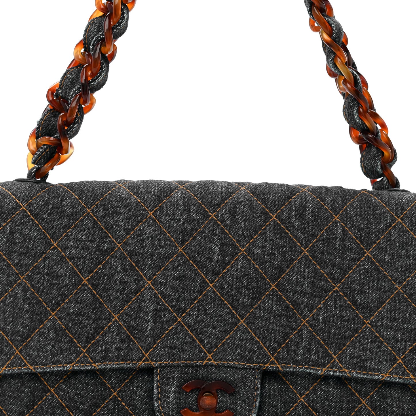 Denim Quilted Tortoise Single Flap Blue