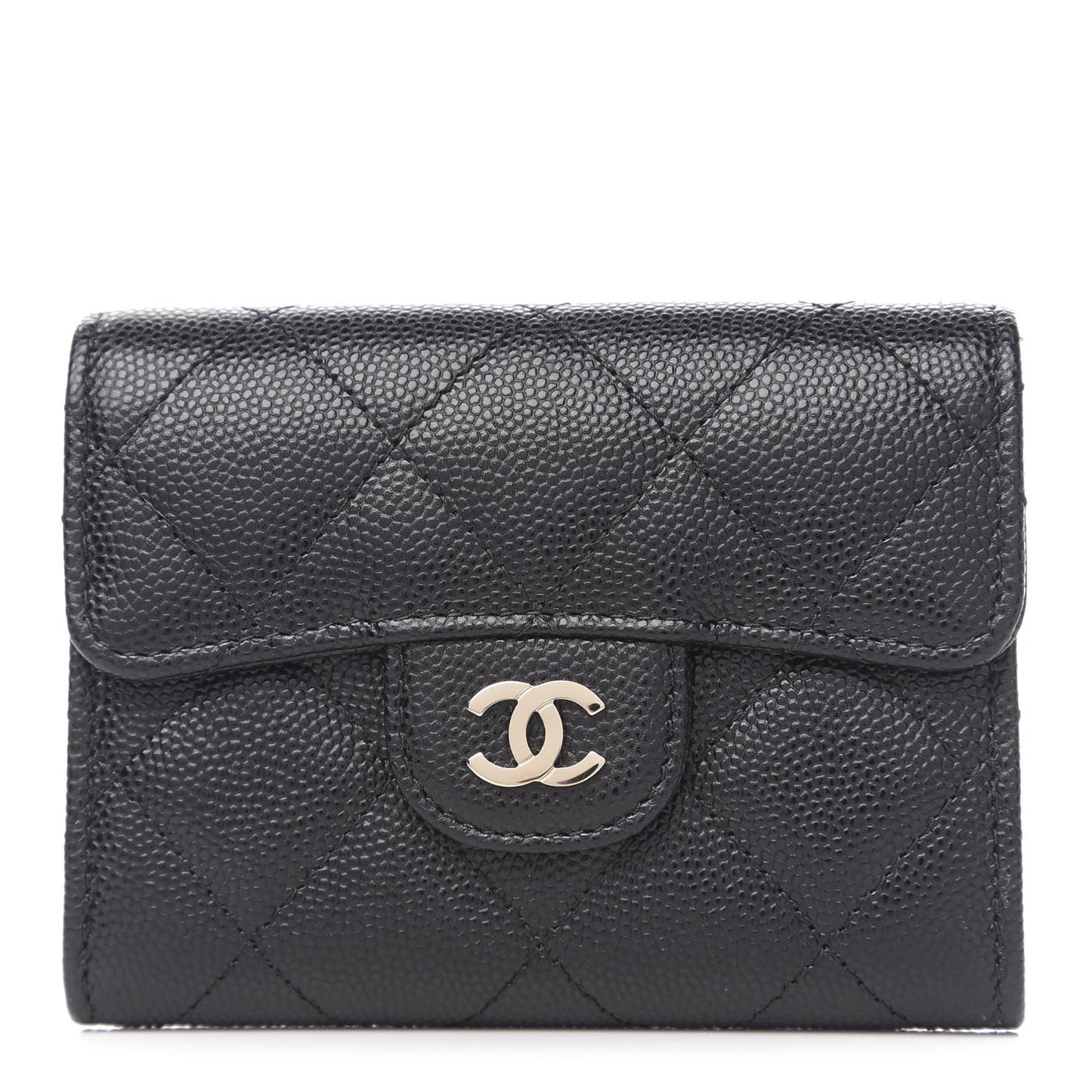 Caviar Quilted Flap Card Holder Wallet Black