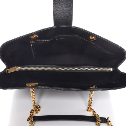 Saint Laurent Grain De Poudre Matelasse Chevron Monogram Shopping Bag Black 5 of 13