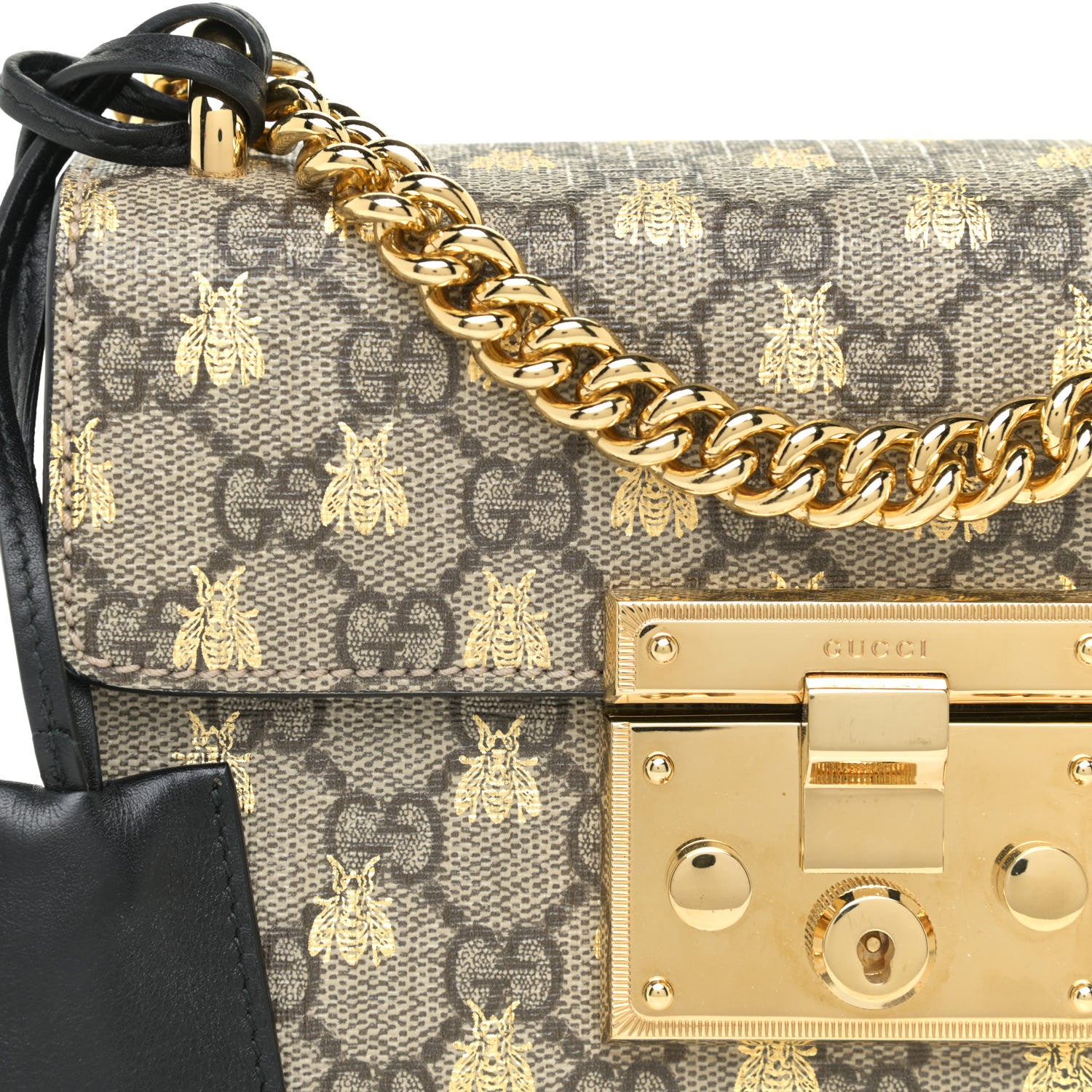 Gucci GG Supreme Monogram Bees Small Padlock Shoulder Bag Black 10 of 16