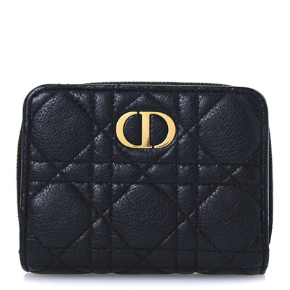 Christian Dior Grained Calfskin Supple Cannage Caro Scarlet Zipped Wallet Black 1 of 12