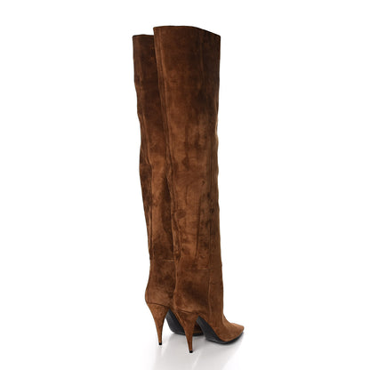 Saint Laurent Suede Kiki Over The Knee Boots 38.5 Brown 4 of 7