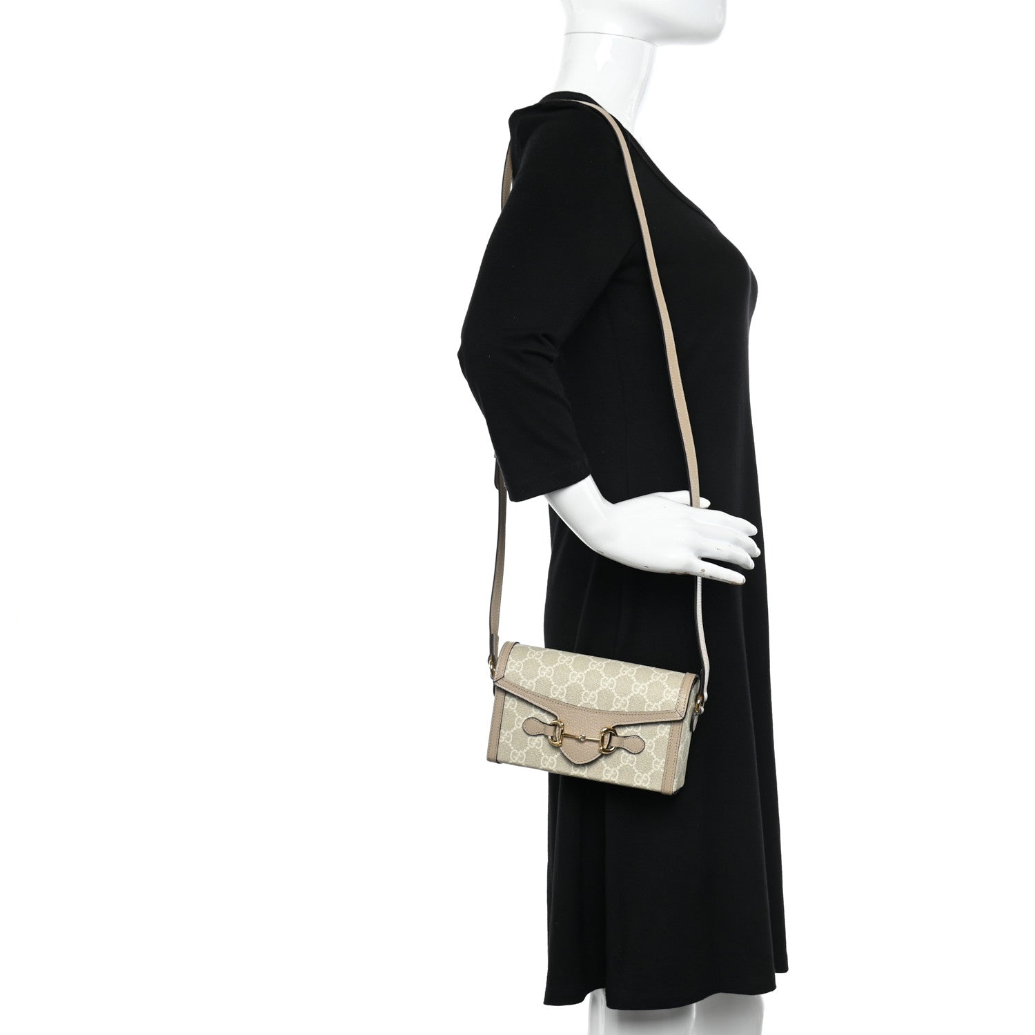 Gucci GG Supreme Monogram Textured Dollar Calfskin Mini Horsebit 1955 Shoulder Bag Beige Mystic White Oatmeal 2 of 10