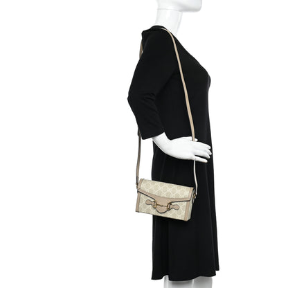 Gucci GG Supreme Monogram Textured Dollar Calfskin Mini Horsebit 1955 Shoulder Bag Beige Mystic White Oatmeal 2 of 10