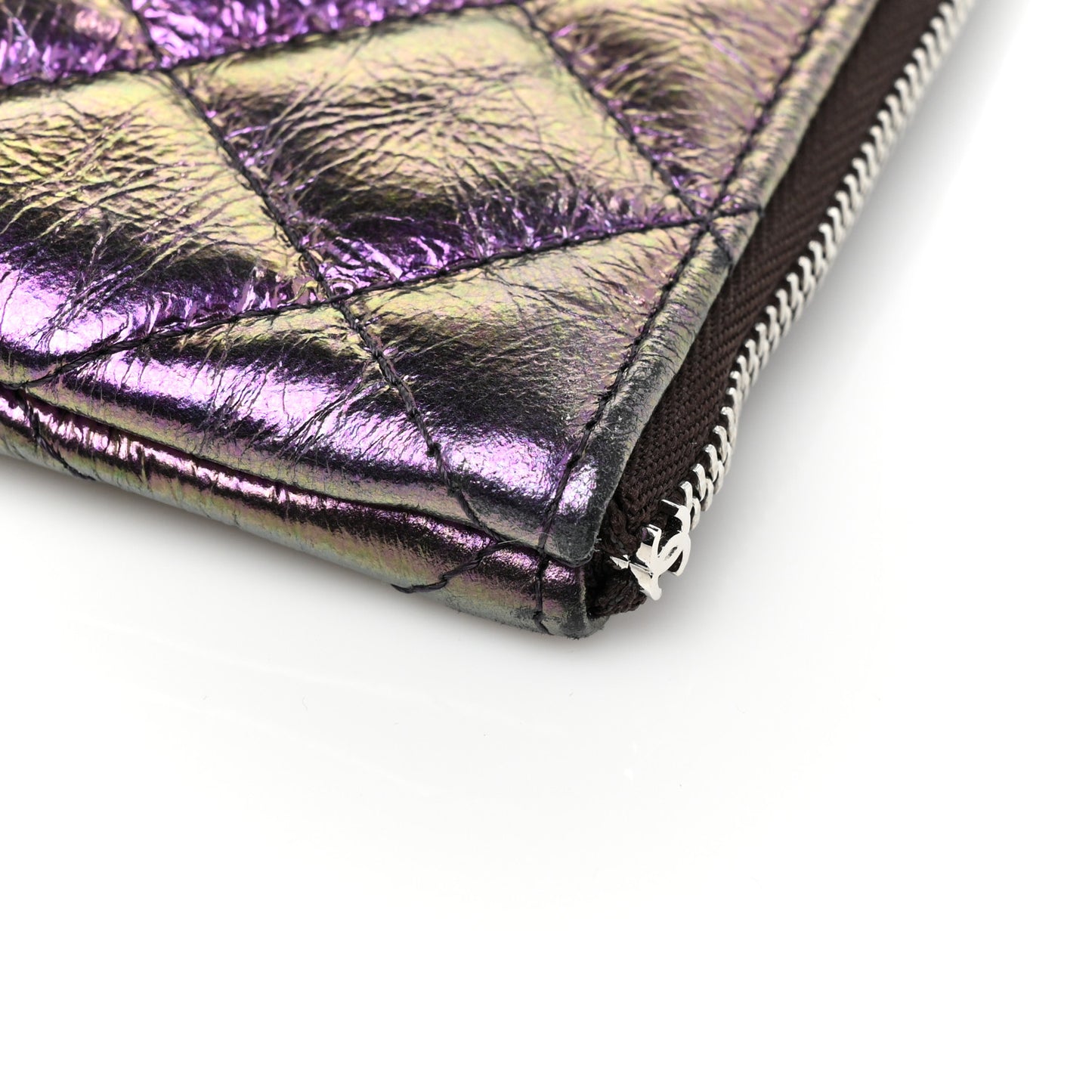 Iridescent Crumpled Calfskin CC Ripples Medium Cosmetic Case Purple