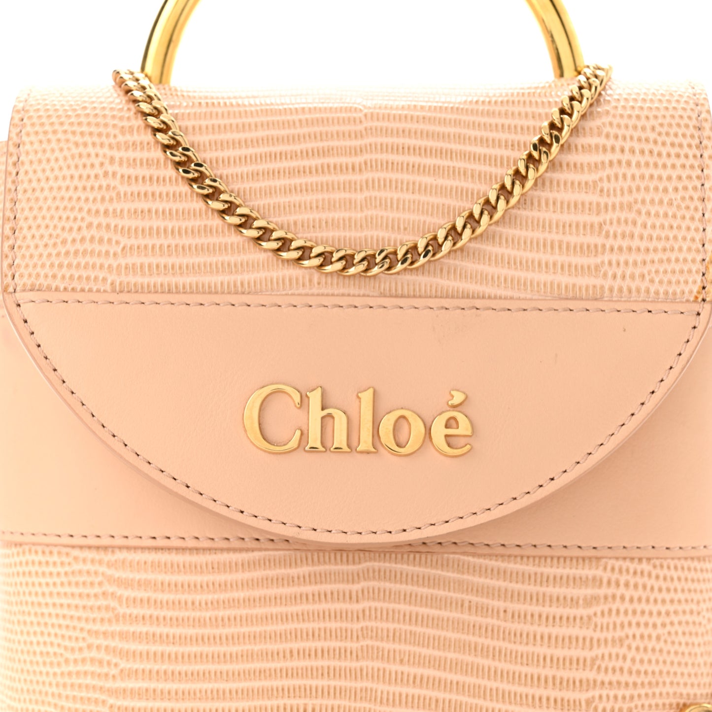 Calfskin Lizard Embossed Small Aby Lock Delicate Pink