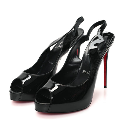 Christian Louboutin Patent Hot Chick Slingback Platform Peep Toe 120 Pumps 39 Black 4 of 8