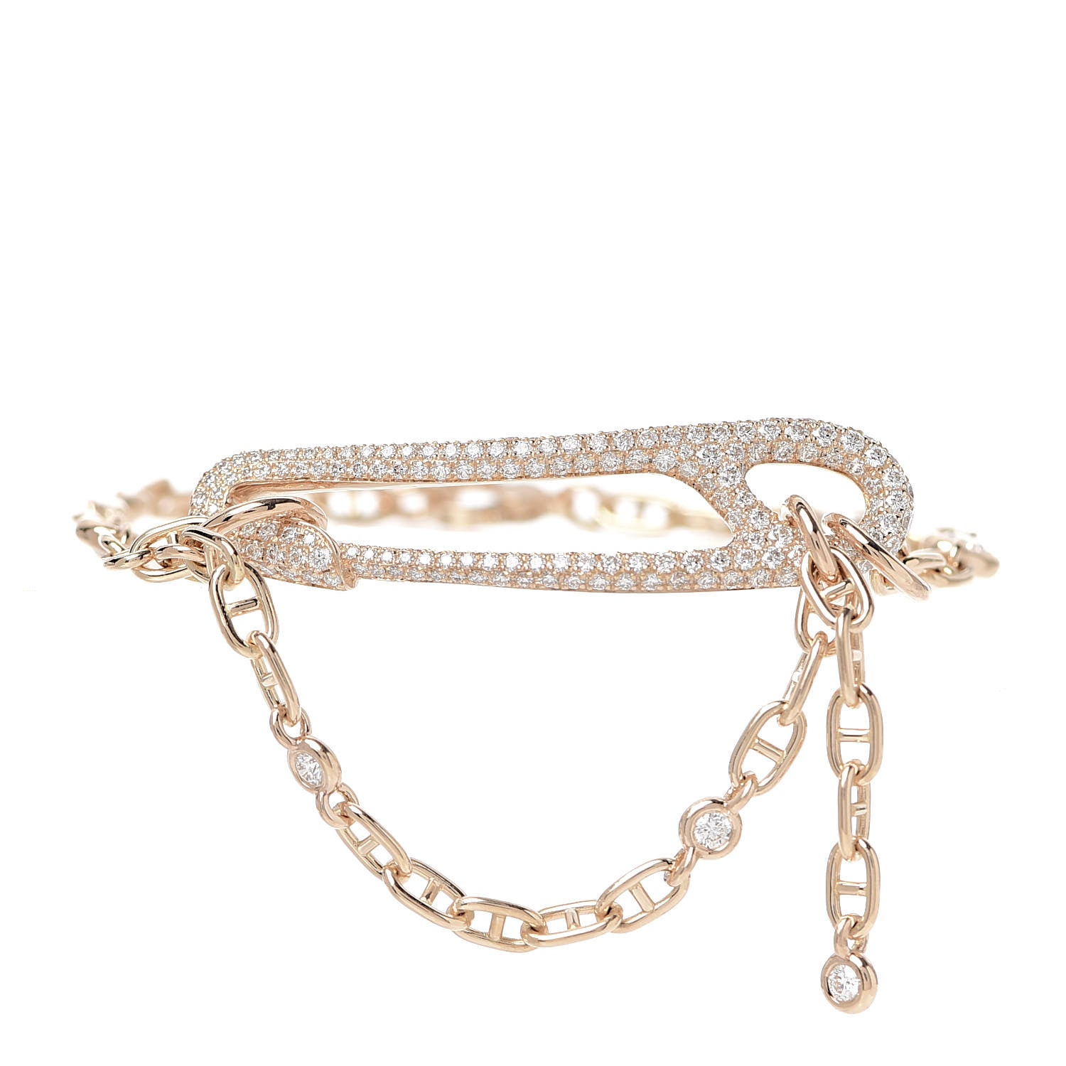 Hermes 18K Rose Gold Pave Diamond MM Chaine d'Ancre Punk Bracelet SH 1 of 4