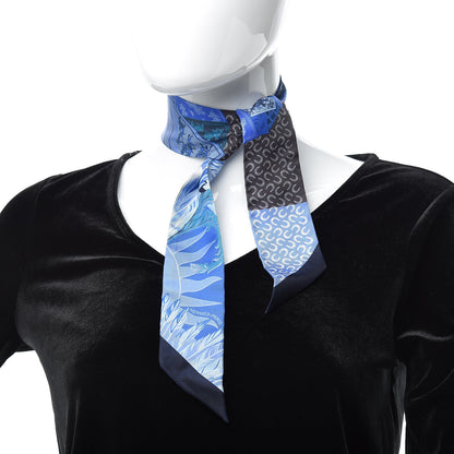 Hermes Silk Cheval Phoenix Twilly Marine Ciel Cobalt 2 of 6