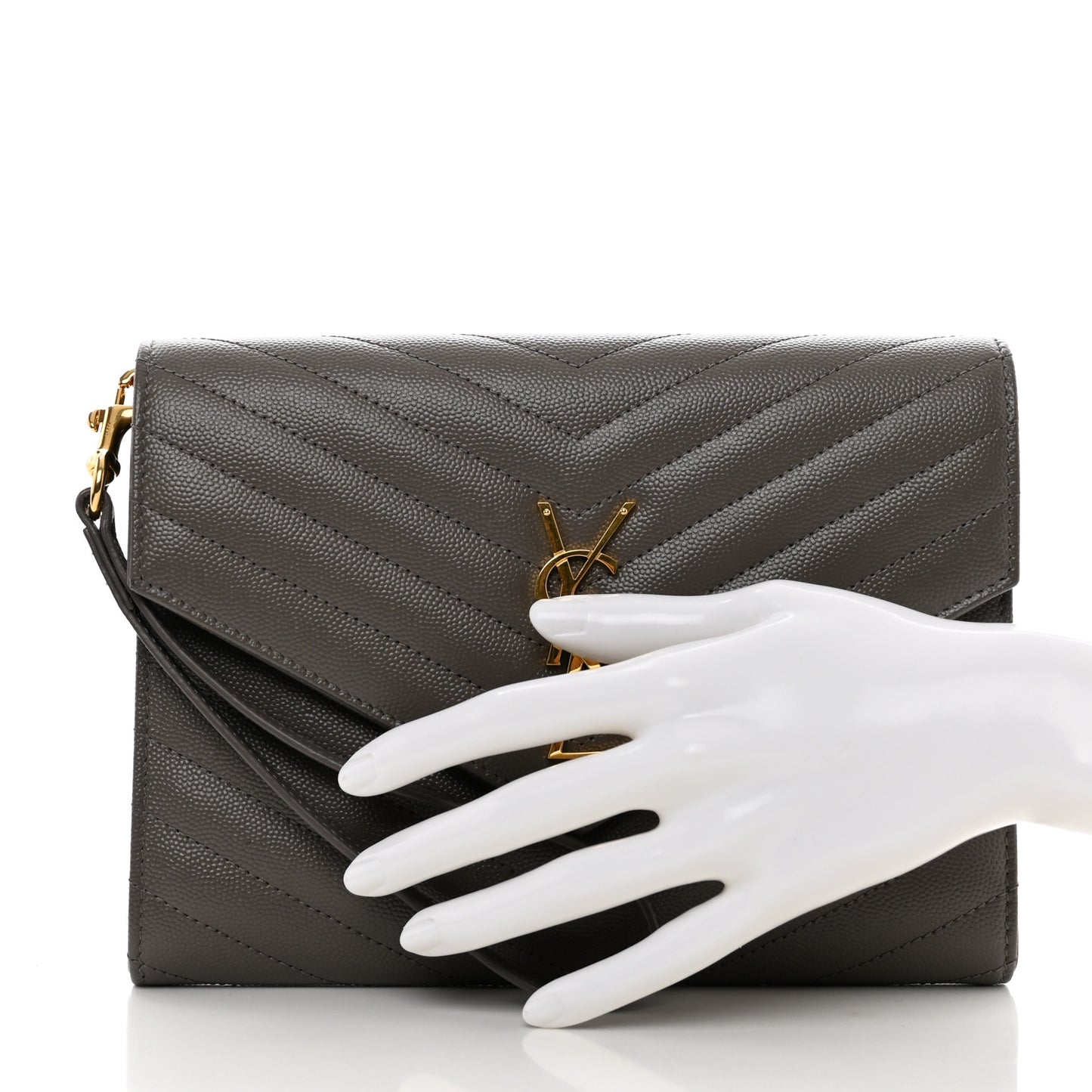 Grain De Poudre Matelasse Chevron Monogram Envelope Clutch Fog