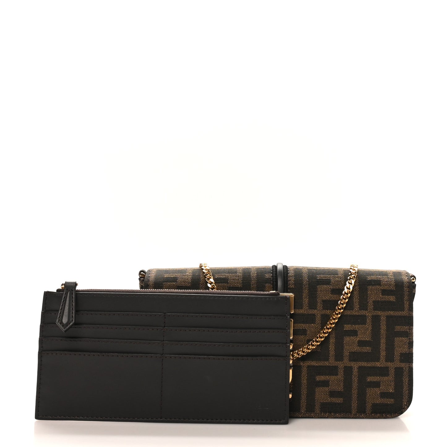 Fabric Jacquard Vitello Grace FF 1974 Fendigraphy Wallet On Chain Tobacco Moro Ebano