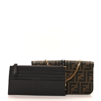 Fendi Fabric Jacquard Vitello Grace FF 1974 Fendigraphy Wallet On Chain Tobacco Moro Ebano 3 of 10