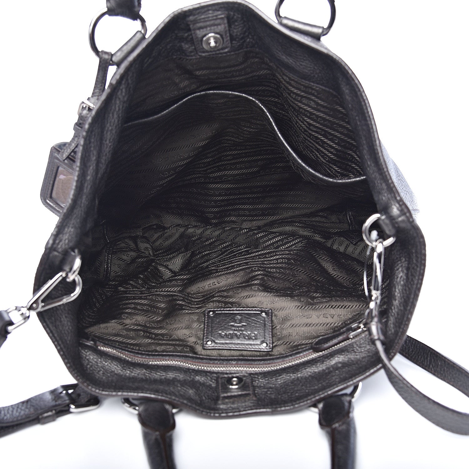 Prada Metallic Vitello Daino Shopping Tote Black 4 of 11