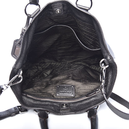 Prada Metallic Vitello Daino Shopping Tote Black 4 of 11