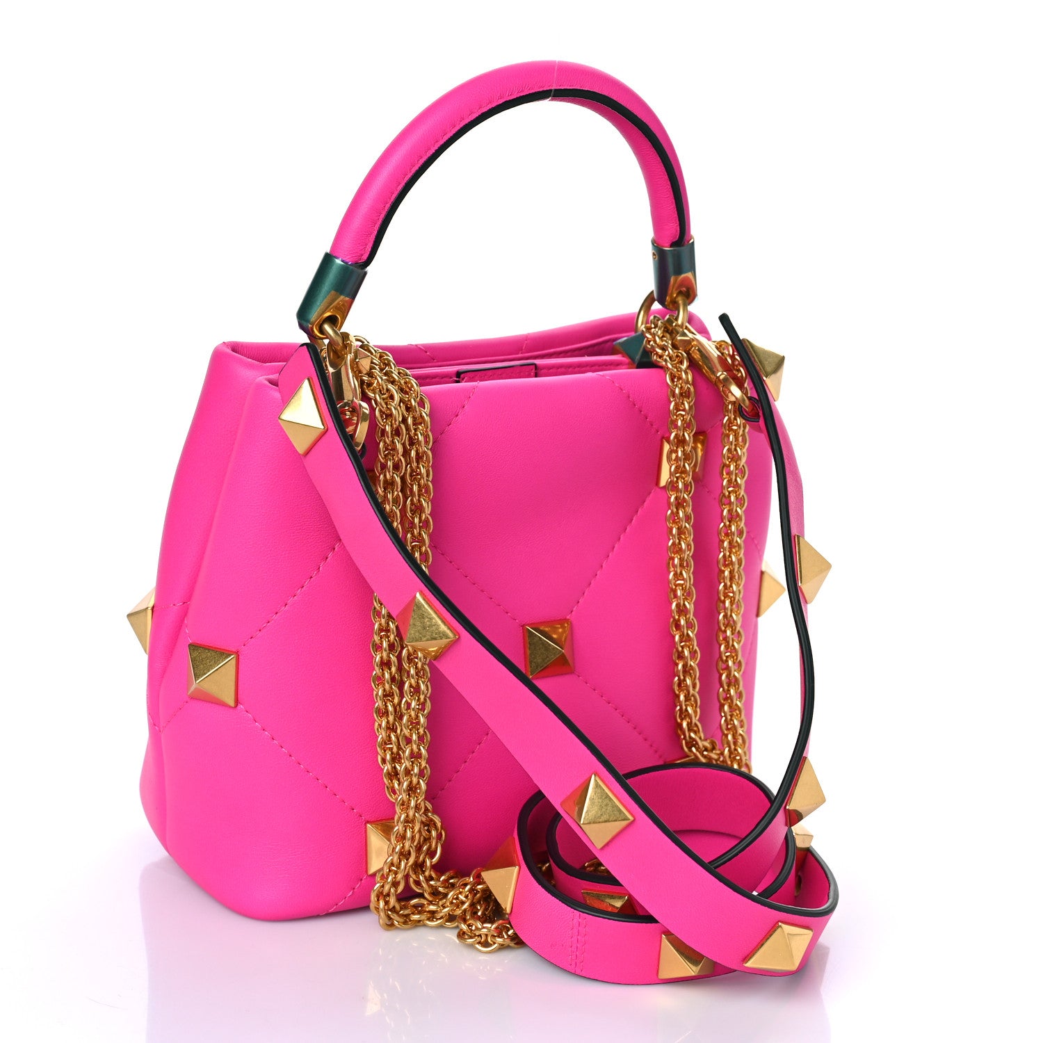 Valentino Garavani Nappa Small Roman Stud The Handle Bag Pink PP 3 of 8