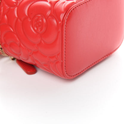 Chanel Lambskin Camellia Embossed Mini Vanity Case With Chain Red 11 of 12