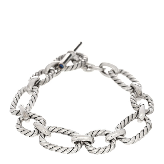 Sterling Silver Blue Sapphire 12.5mm Cushion Link Bracelet