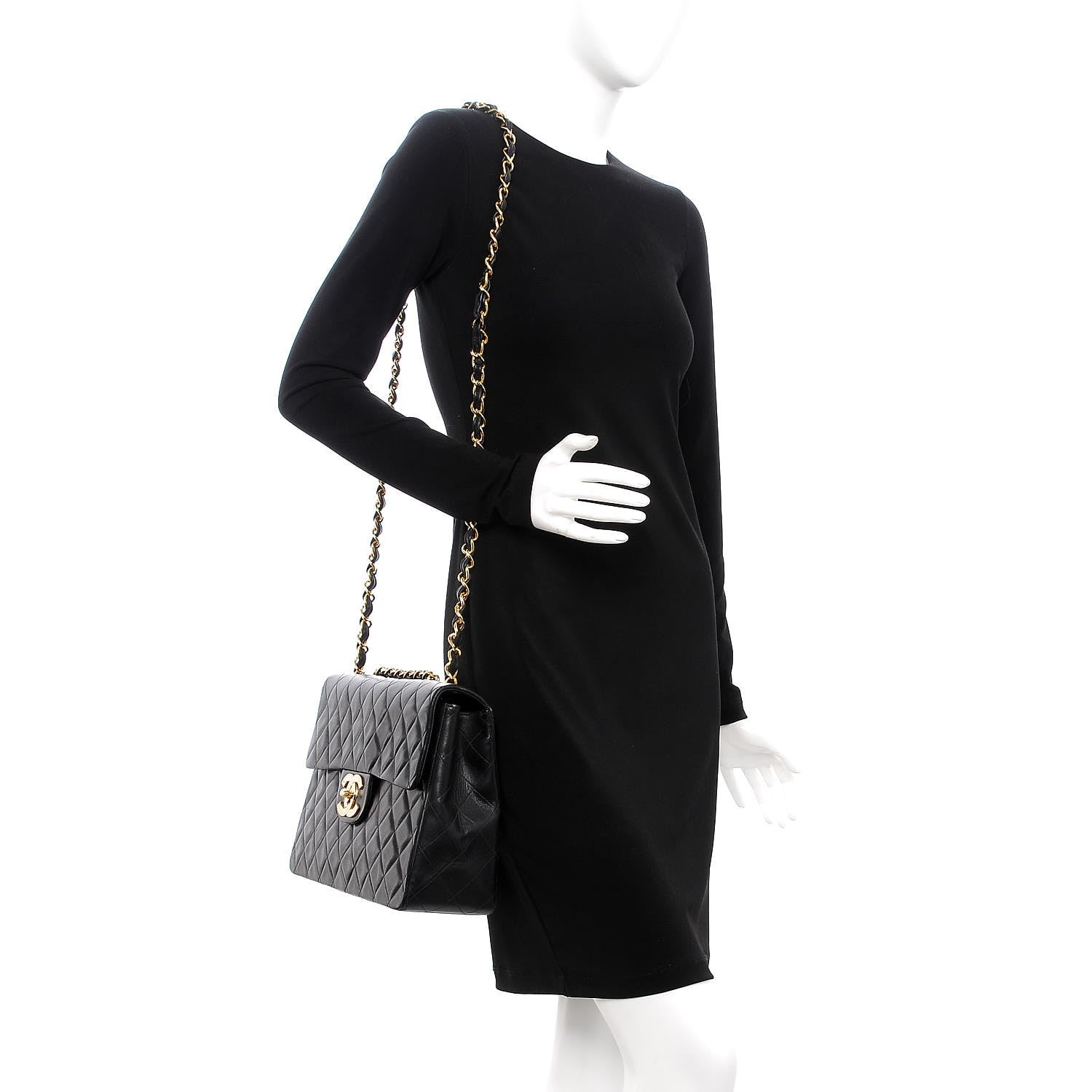 Chanel Lambskin Quilted XL Jumbo Single Flap Black 2 of 9