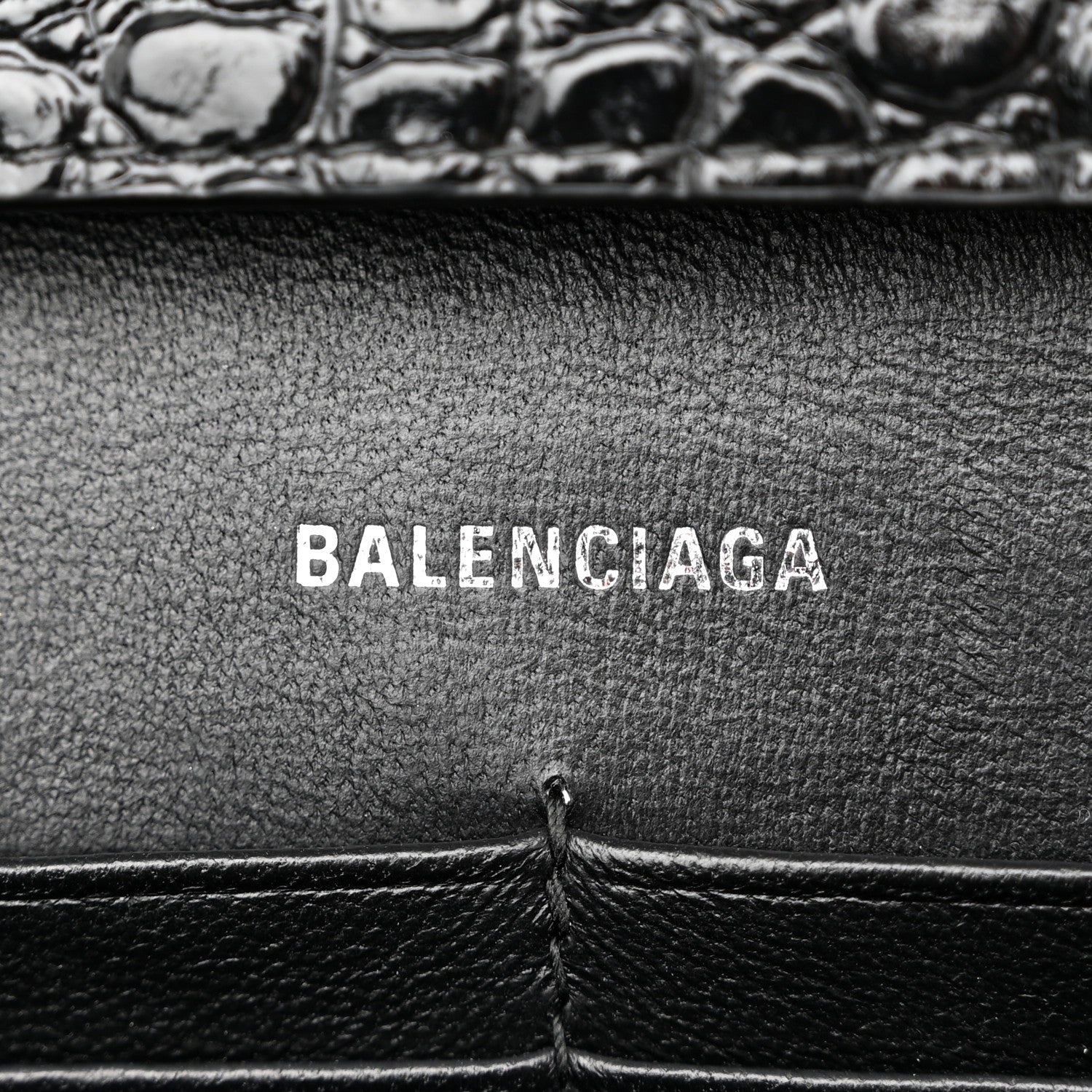 Balenciaga Shiny Calfskin Monochrome Crocodile Embossed Hourglass Chain Bag Black 6 of 9