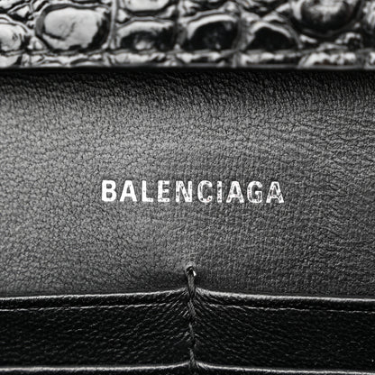 Balenciaga Shiny Calfskin Monochrome Crocodile Embossed Hourglass Chain Bag Black 6 of 9
