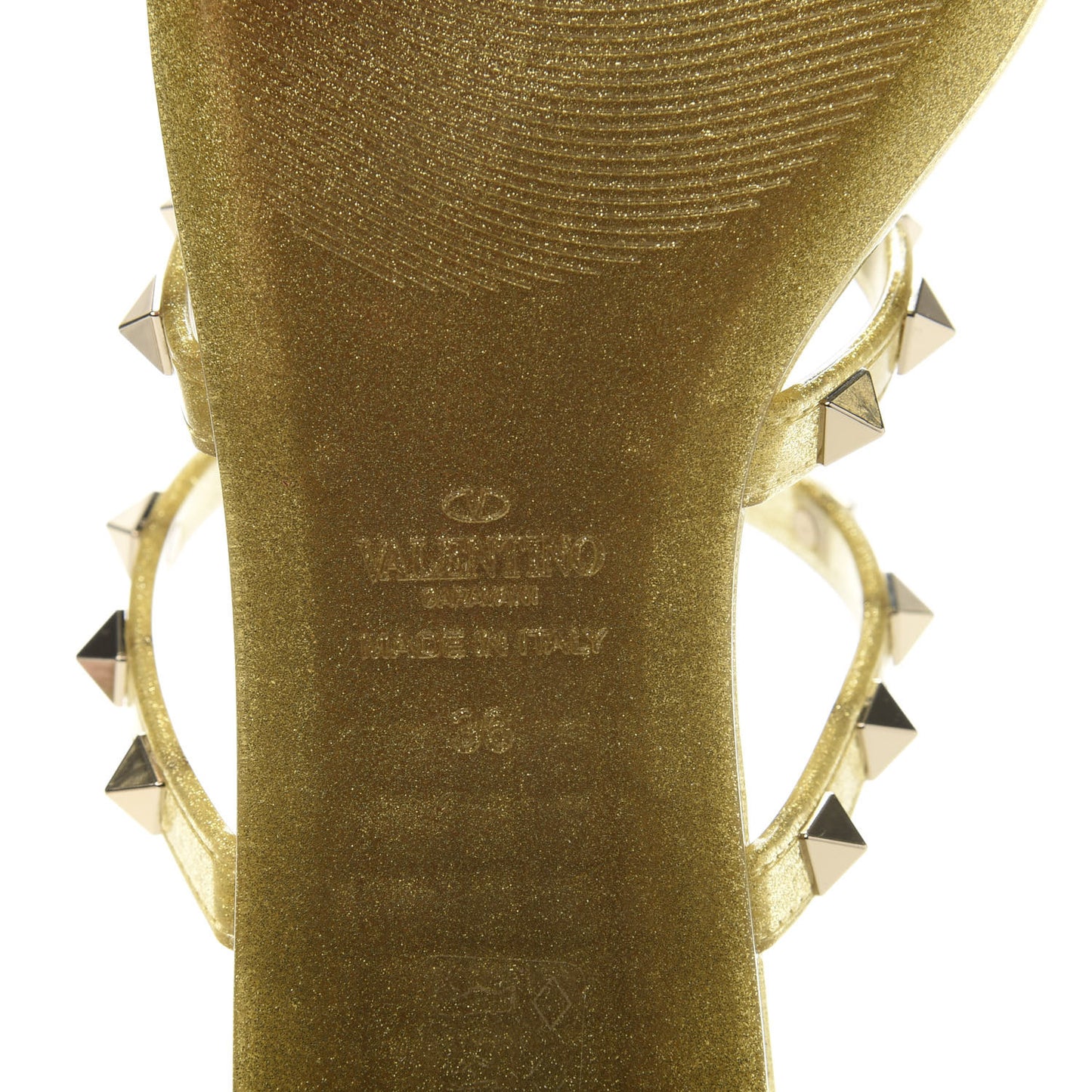 PVC Jelly Glitter Rockstud Caged Flat Thong Sandals 36 Oro