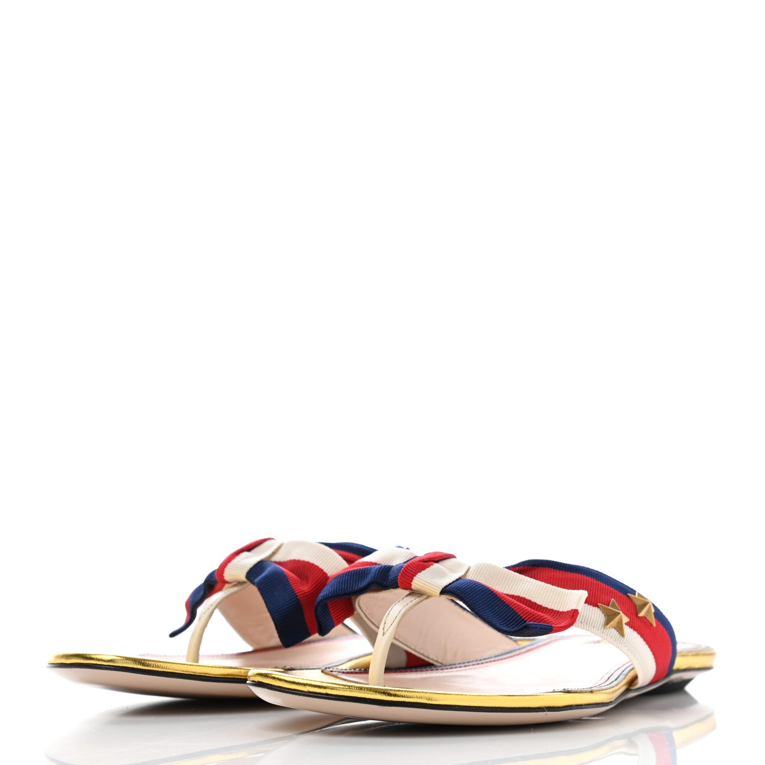 Gucci Grosgrain Web Thong Sandals 38.5 Navy Blue Hibiscus Red White 3 of 8