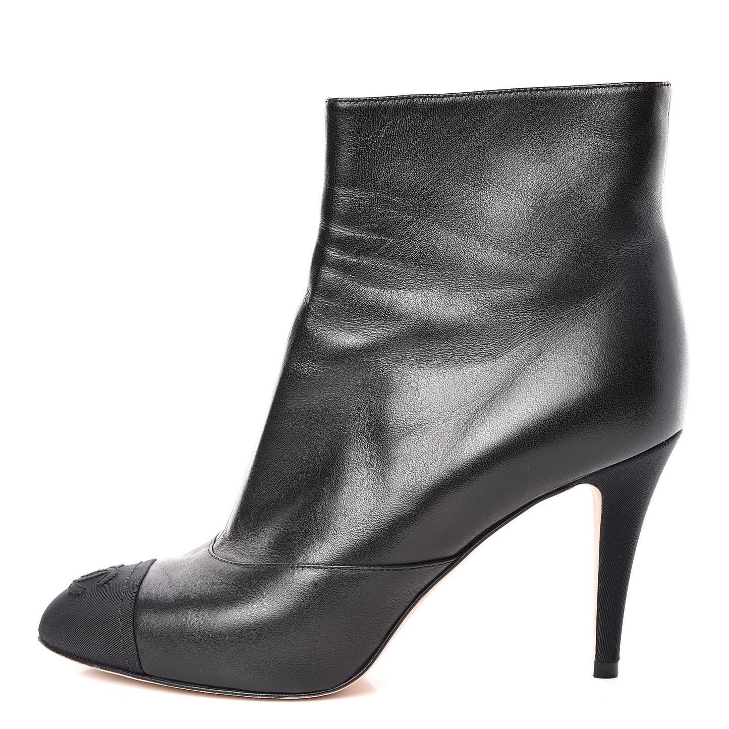Lambskin Grosgrain Cap Toe CC Short Ankle Boots 37.5 Black