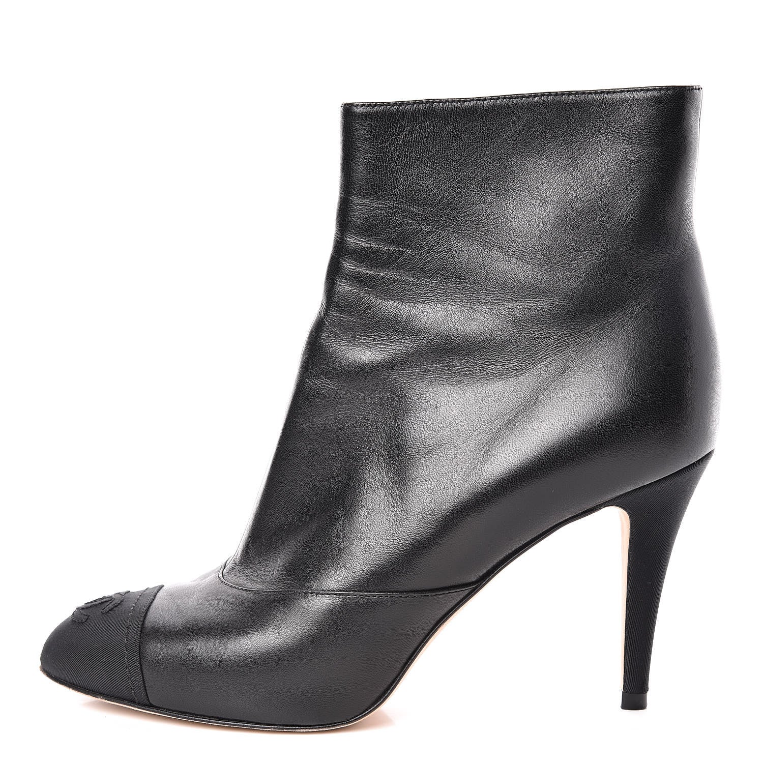 Chanel Lambskin Grosgrain Cap Toe CC Short Ankle Boots 37.5 Black 1 of 11