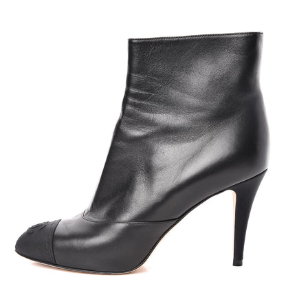 Chanel Lambskin Grosgrain Cap Toe CC Short Ankle Boots 37.5 Black 1 of 11