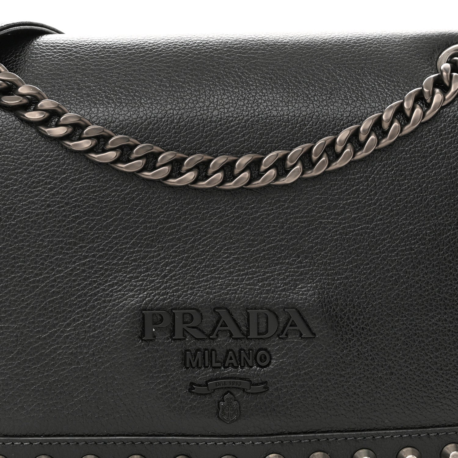 Prada Glace Calfskin Studded Crossbody Black 8 of 11