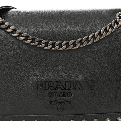 Prada Glace Calfskin Studded Crossbody Black 8 of 11