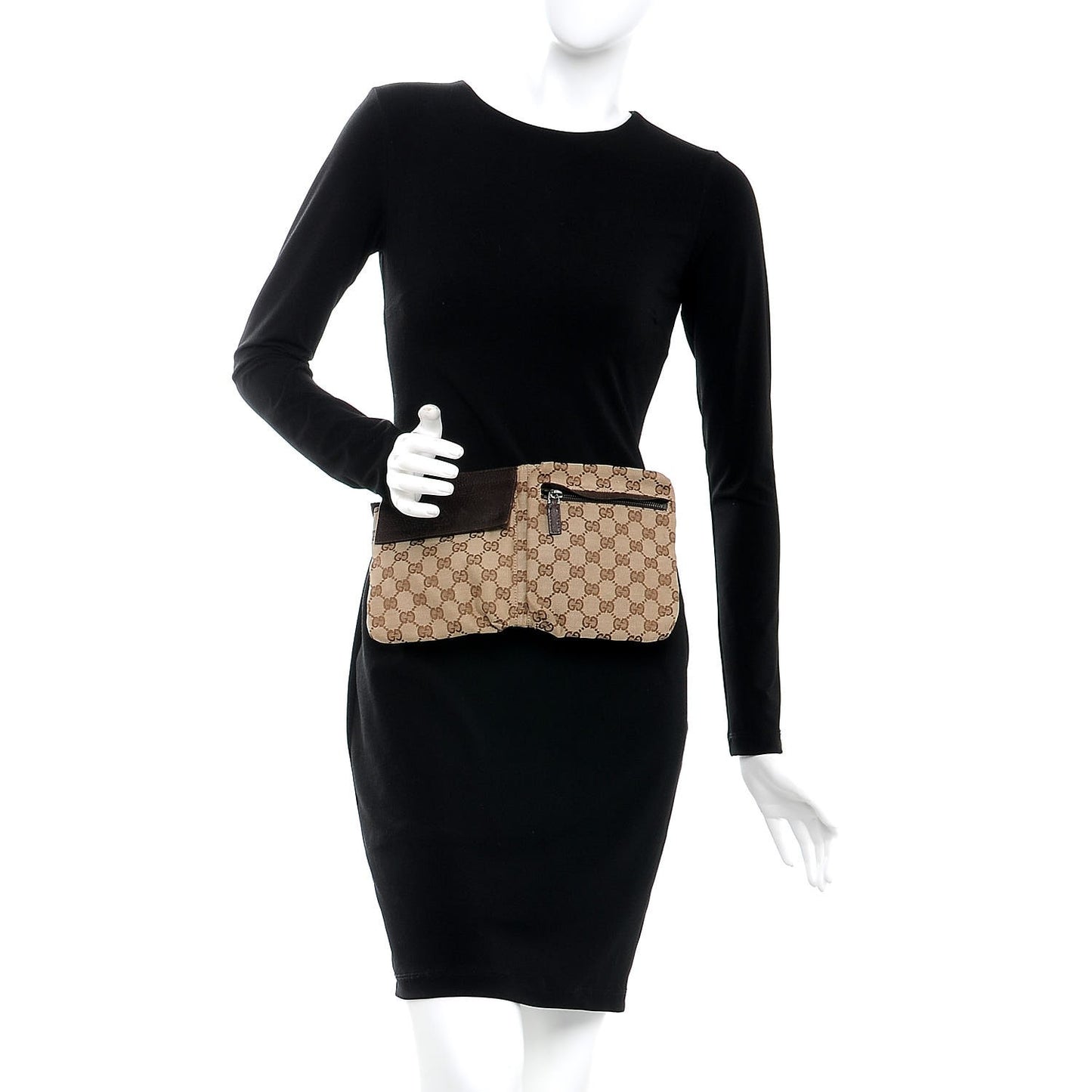 GG Monogram Double Pocket Belt Bag Dark Brown