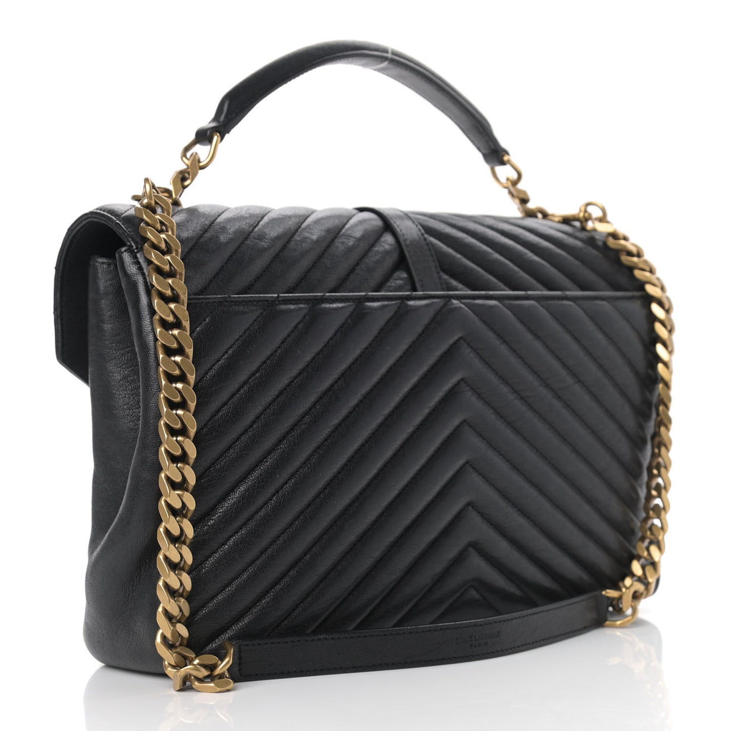 Sheepskin Matelasse Chevron Monogram Large College Satchel Black