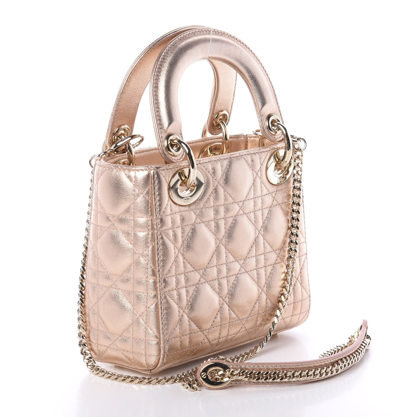 Lambskin Cannage Mini Lady Dior Metallic Champagne