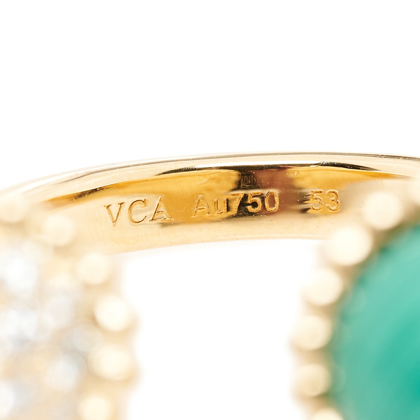 18K Yellow Gold Diamond Malachite Perlee Couleurs Between The Finger Ring 53 6.5