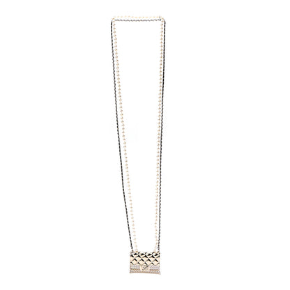 Chanel Metal Lambskin Pearl Chain Flap Bag Long Necklace Gold Black Pearly White 3 of 5