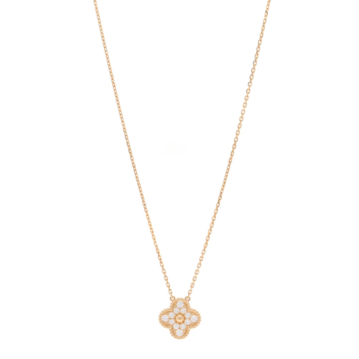 18K Yellow Gold Diamond Vintage Alhambra Pendant Necklace