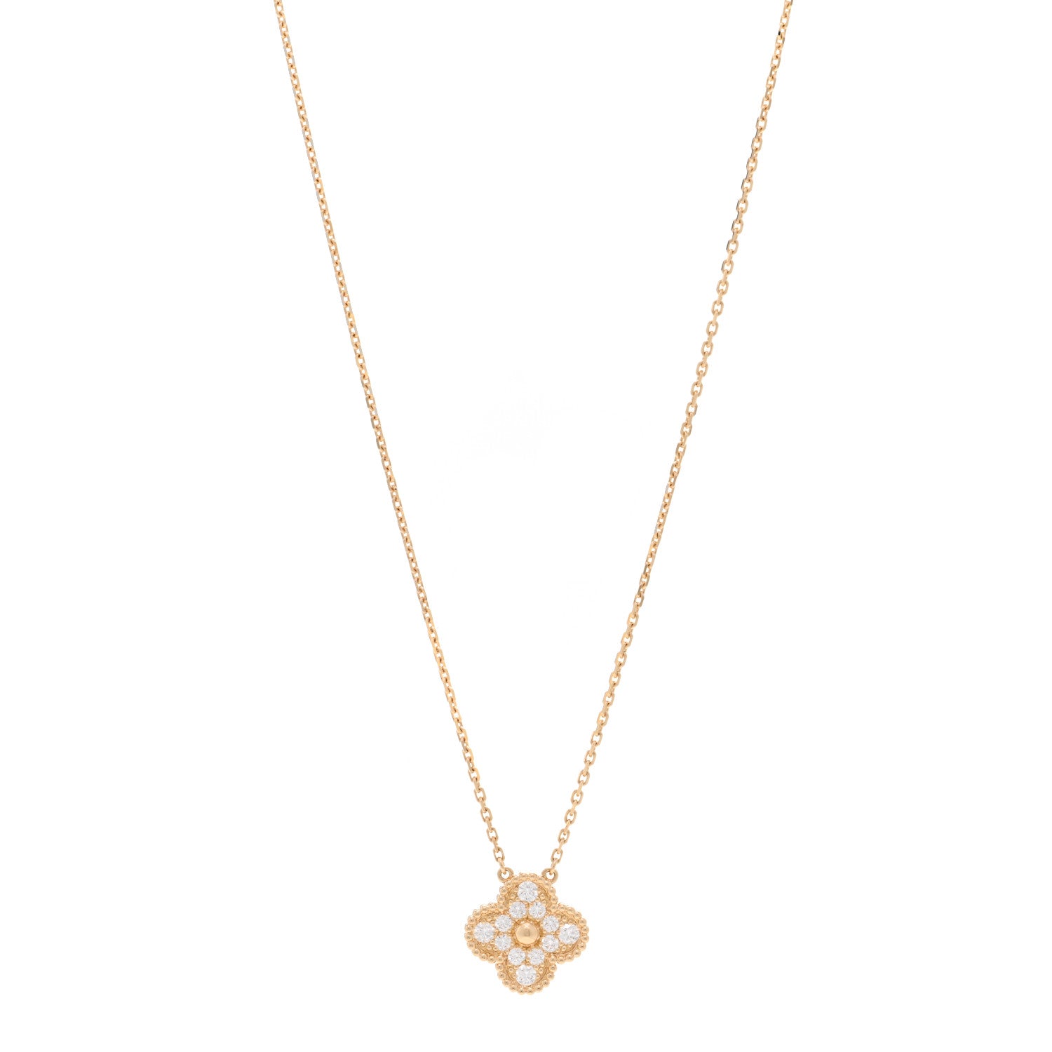 Van Cleef & Arpels 18K Yellow Gold Diamond Vintage Alhambra Pendant Necklace 1 of 5